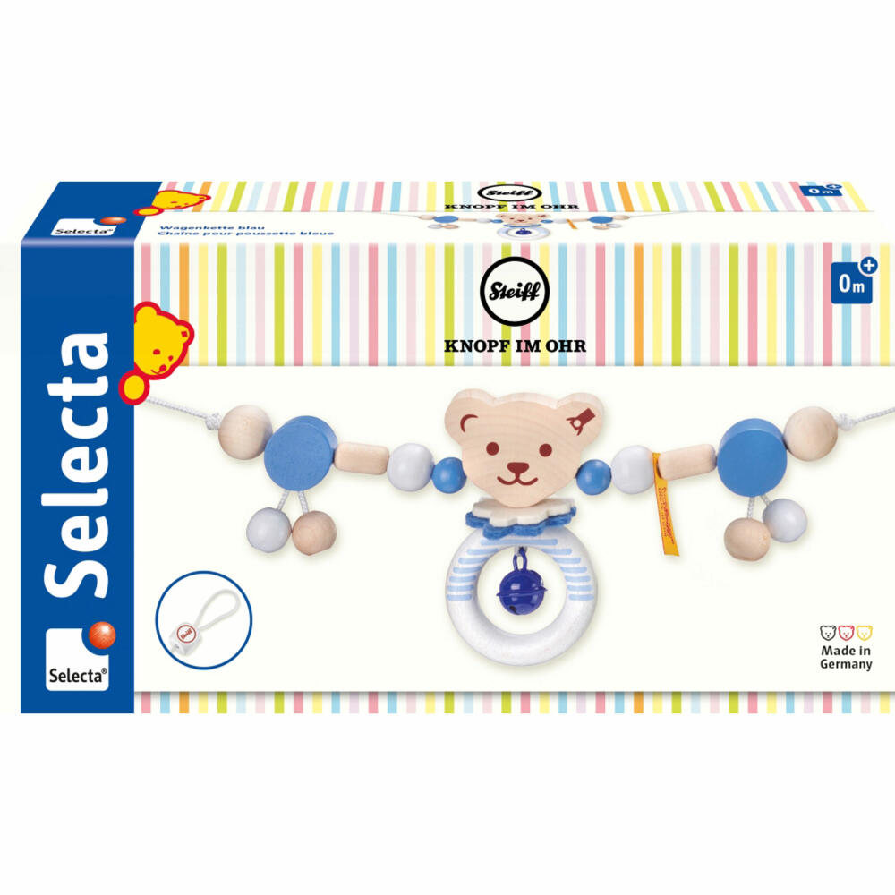 Selecta Steiff Cart Chain, Pram Chain, Stroller Chain, Baby Toy, Blue, 63 cm, 64305