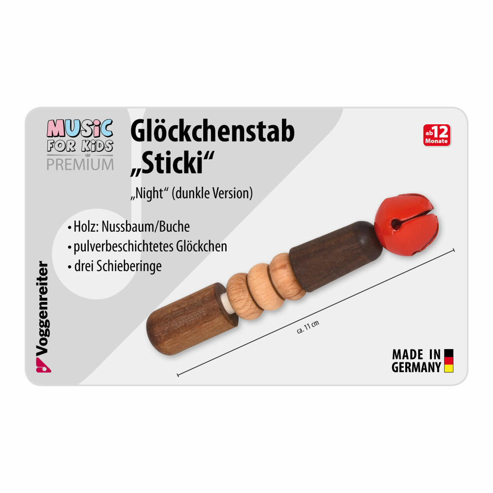 Voggenreiter Music For Kids Premium Bell Stick Sticki Night, Rattle, Musical Toy, Wooden Musical Toy, 1042