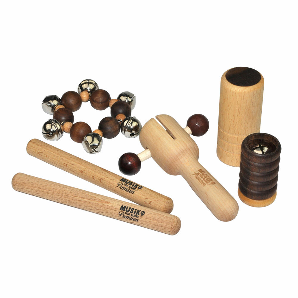 Voggenreiter Music for Little Ones Premium The Maxi Percussion Set, 6 pcs., Wooden Shaker, Bell Footband, Shaker, Chime Bars, Rabatak, Bells, Instruments, 1114