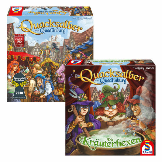 Schmidt Spiele Die Quacksalber von Quedlinburg + Erweiterung Die Kräuterhexen, Set, Brettspiel, Gesellschaftsspiel, Spiel