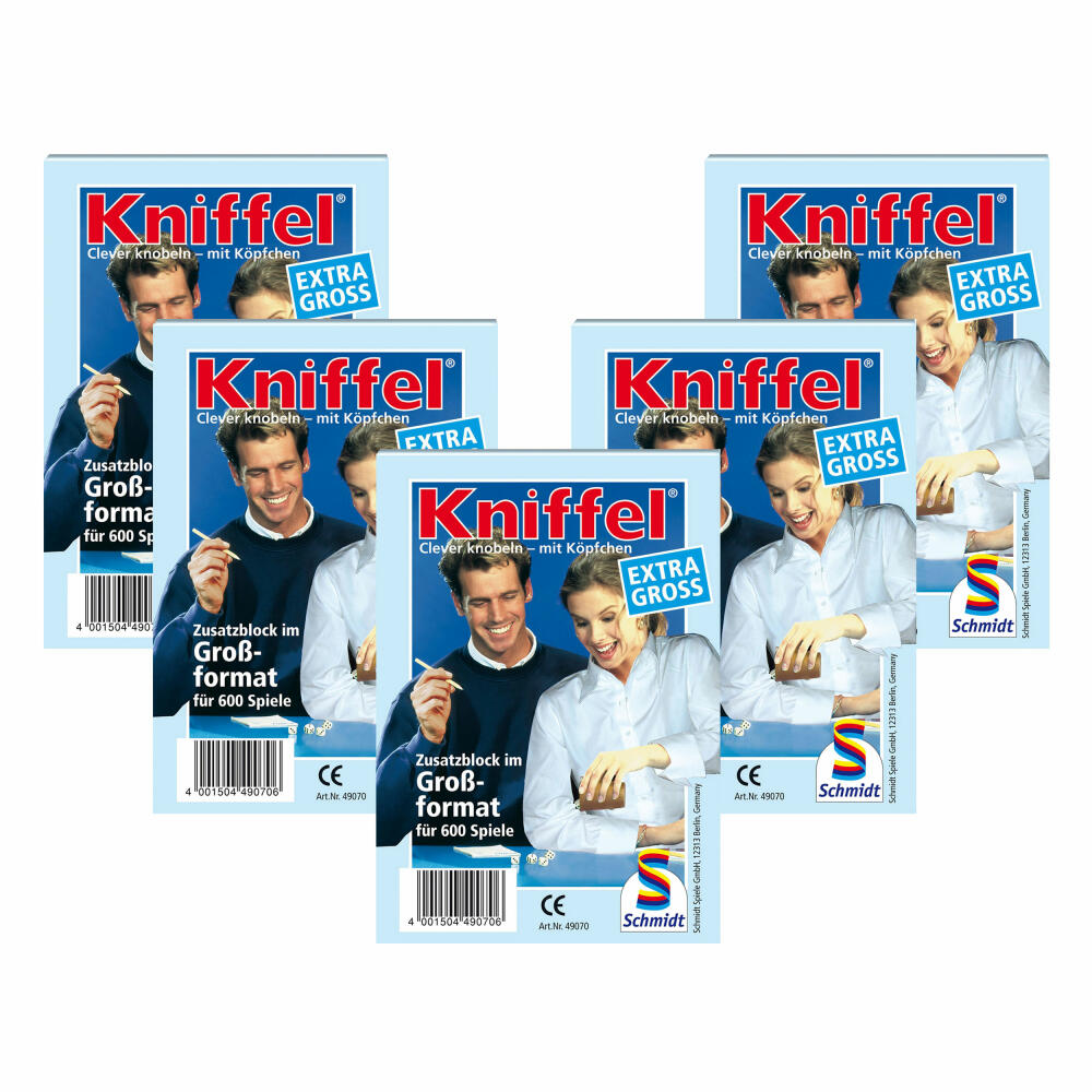 Schmidt Spiele Großer Kniffelblock 5er Set, Familienspiel, Brettspiel, Zusatzblock, 2 bis 8 Spieler, 5 x 600 Spiele