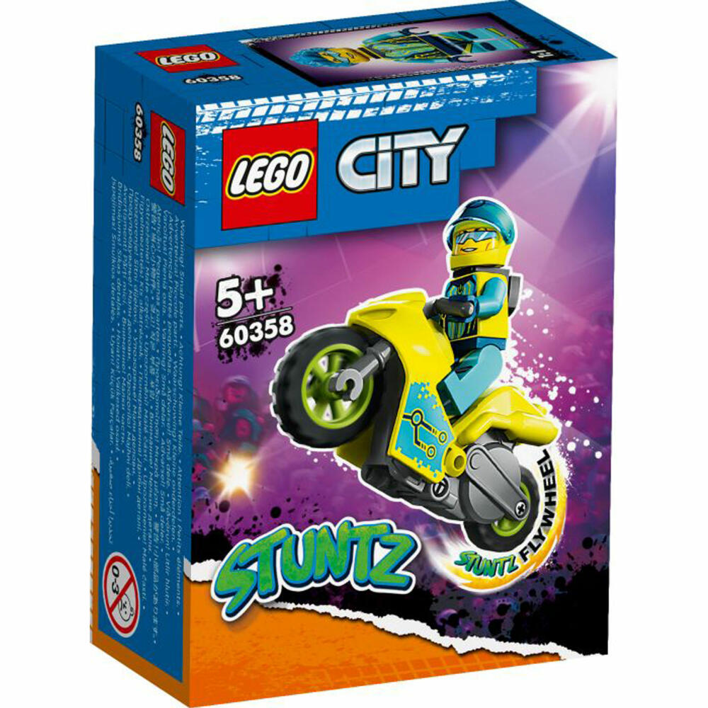 LEGO City Stuntz Cyber Stuntbike, 13-piece, construction set, motorcycle, figure, building blocks, toy, ages 5 and up, 60358