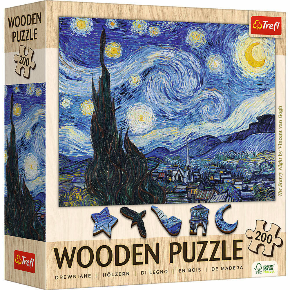 Trefl Holz Puzzle Die Sternennacht - Vincent van Gogh, 200 Teile, 25.4 x 18.2 cm, 20248