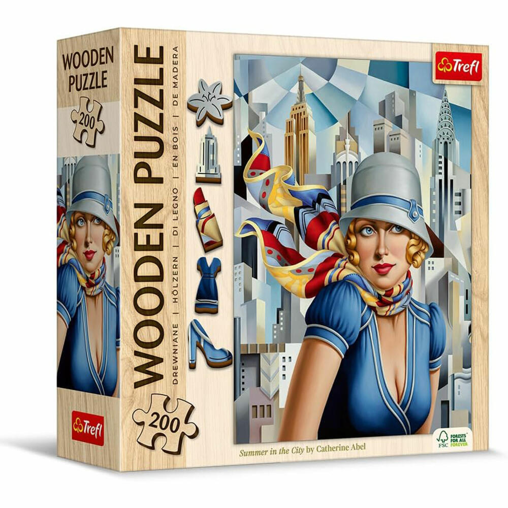 Trefl Holz Puzzle Sommer in der Stadt - Catherine Abel, 200 Teile, 25.4 x 18.2 cm, 20251