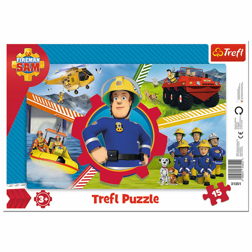 Trefl Rahmen-Puzzle Feuerwehrmann Sam, Rahmenpuzzle, 15 Teile, 33 x 23 cm, 31351