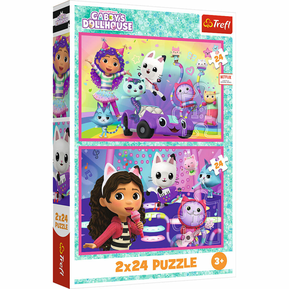 Trefl Puzzle Gabbys Dollhouse, Kinderpuzzle, Kinder, 2 x 24 Teile, 41 x 27.8 cm, 34433