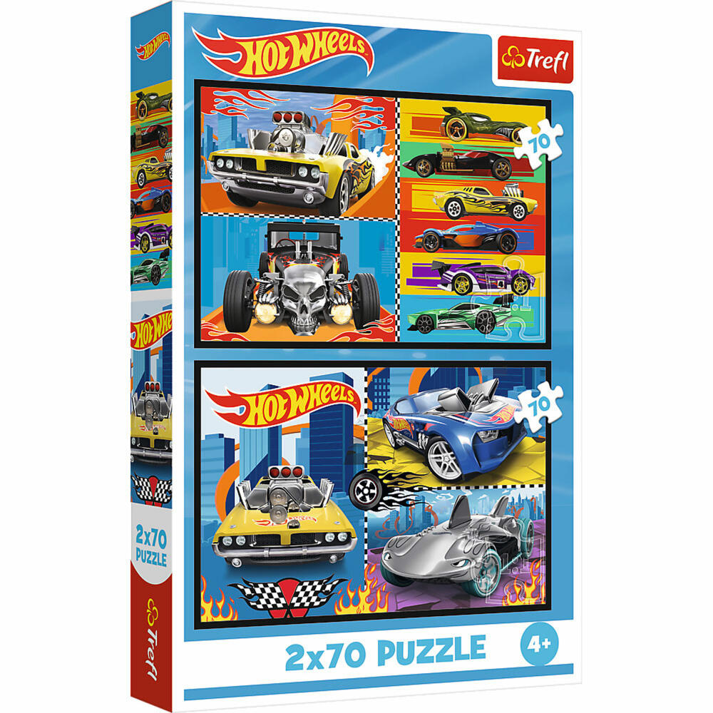 Trefl Puzzle Hot Wheels, Kinderpuzzle, Kinder, 2 x 70 Teile, 41 x 27.8 cm, 34442