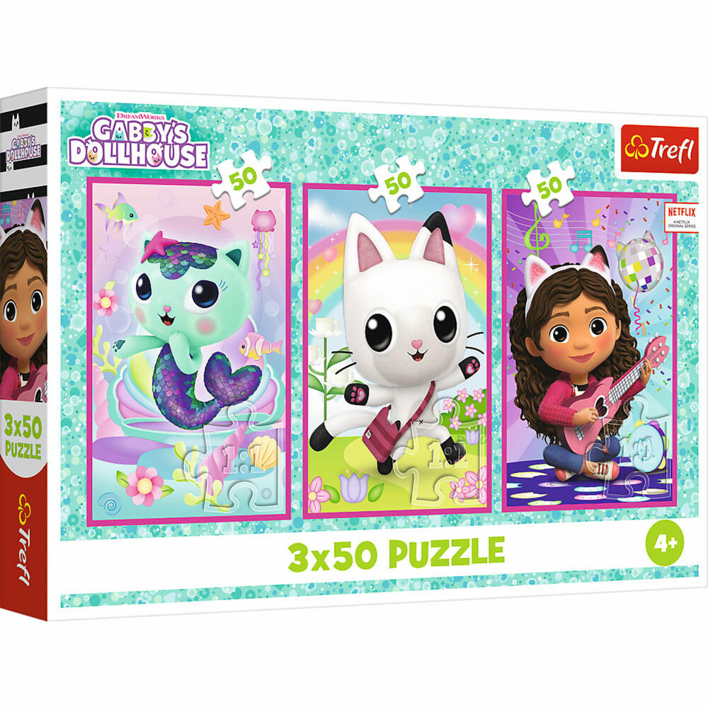 Trefl Puzzle Gabbys Dollhouse, Kinderpuzzle, Kinder, 3 x 50 Teile, 41 x 27.8 cm, 34876