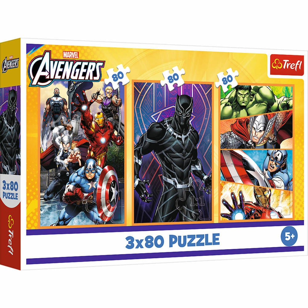 Trefl Puzzle Marvel Avengers, Kinderpuzzle, Kinder, 3 x 80 Teile, 41 x 27.8 cm, 34883