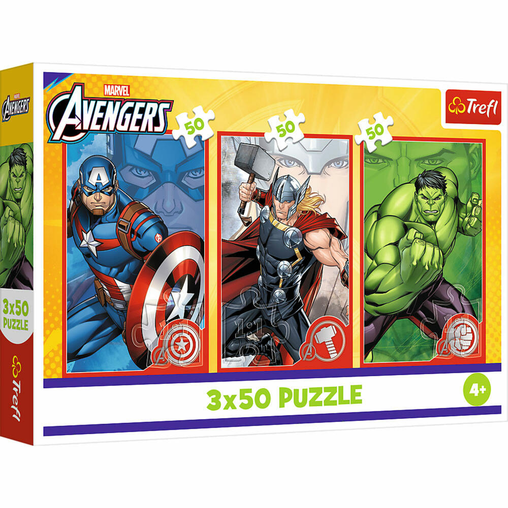 Trefl Puzzle Marvel Avengers, Kinderpuzzle, Kinder, 3 x 50 Teile, 41 x 27.8 cm, 34891