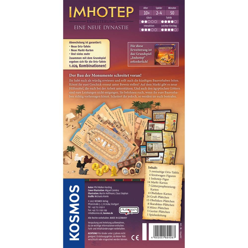 KOSMOS Familienspiele Imhotep - Erweiterung, Eine Neue Dynastie, Erweiterung zum Grundspiel, Strategiespiel, Bauprojekte, Spiel, ab 10 Jahren, 694067