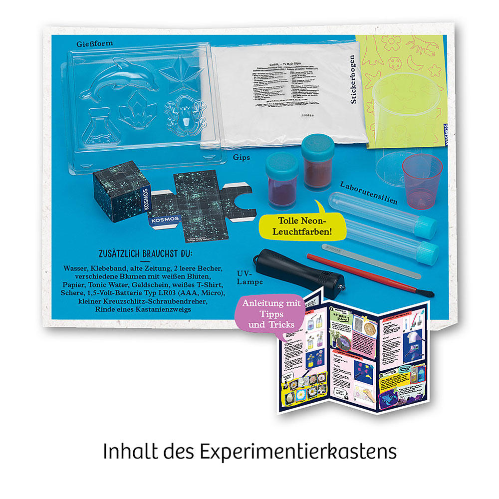 KOSMOS Fun Science Neon-Leuchten, Experimentieren, Basteln, Lernen, Entdecken, ab 8 Jahren, 654191