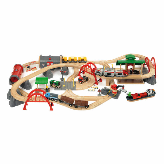 BRIO Straßen & Schienen Bahn Set Deluxe, 87-tlg., Eisenbahn, Zubehör für die Holzeisenbahn, Holz Spielzeug, 33052