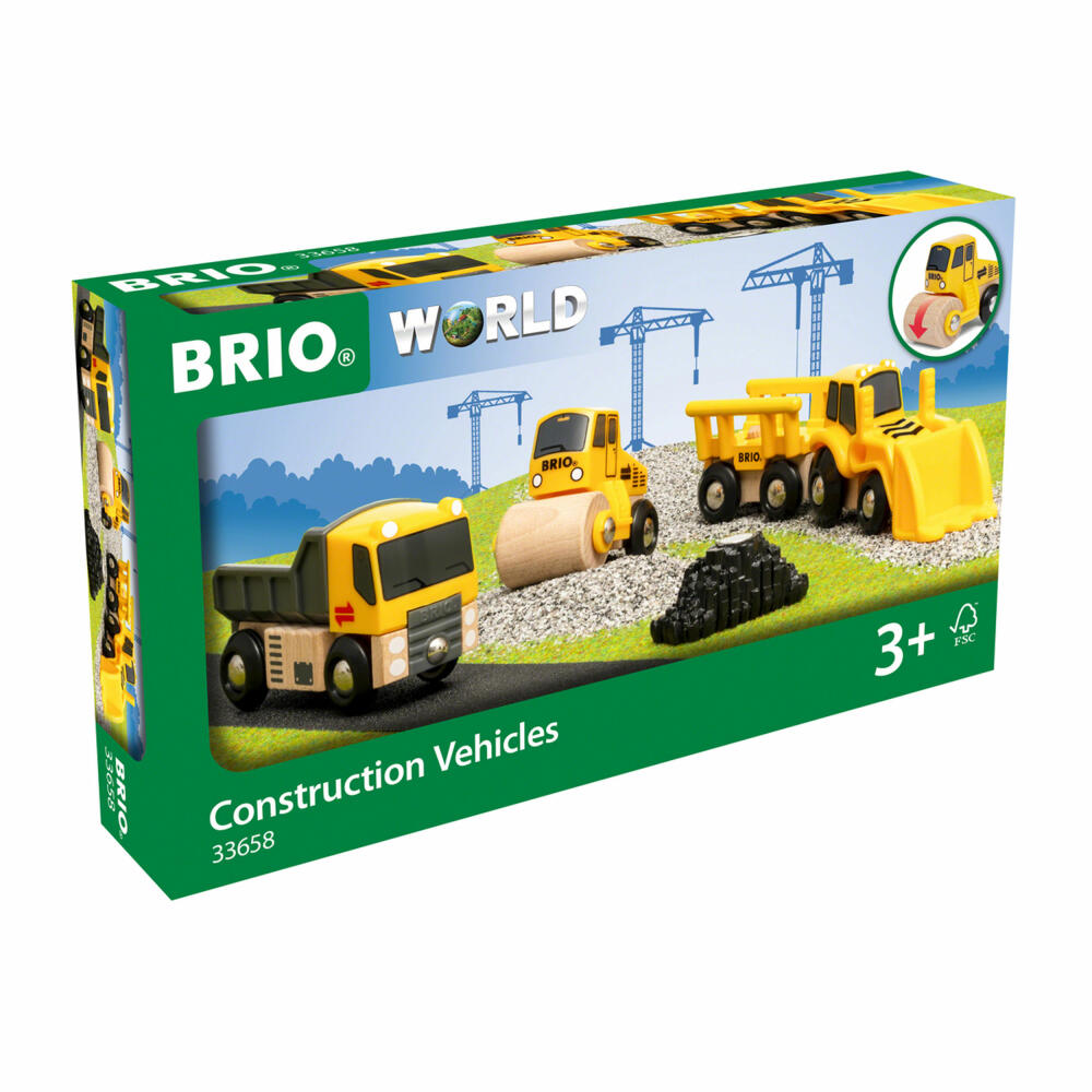 BRIO Construction Vehicles, 5-piece, Dump Truck, Road Roller, Front Loader, Construction Site, Vehicles, 33658