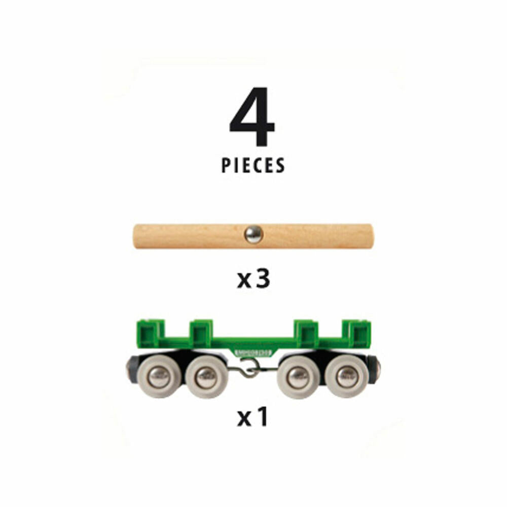 BRIO Long Log Wagon, 4-piece, Wagon, Accessories for the Wooden Railway, Railway, Wooden Toys, Wooden Toys, 33696