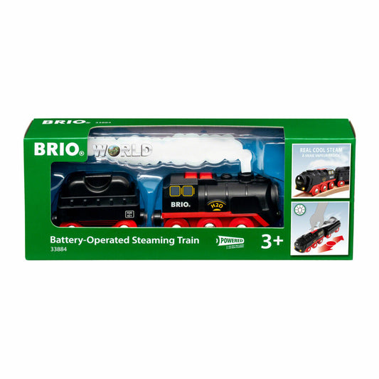 BRIO World Batterie-Dampflok mit Wassertank, Lokomotive, Zug, Lok, mit Dampf-Effekt, Waggon, 33884