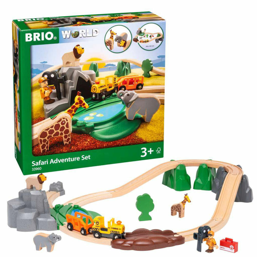 BRIO World Großes Bahn Safari Set, 26-tlg., Holzseisenbahn, Dampfzug, Zug, ab 3 Jahren, 63396000
