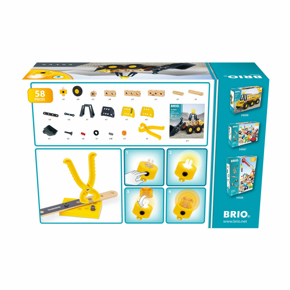 BRIO Builder Volvo Frontlader, 58-tlg., Baukasten, Bauset, Spielzeug, Holz, 63459800