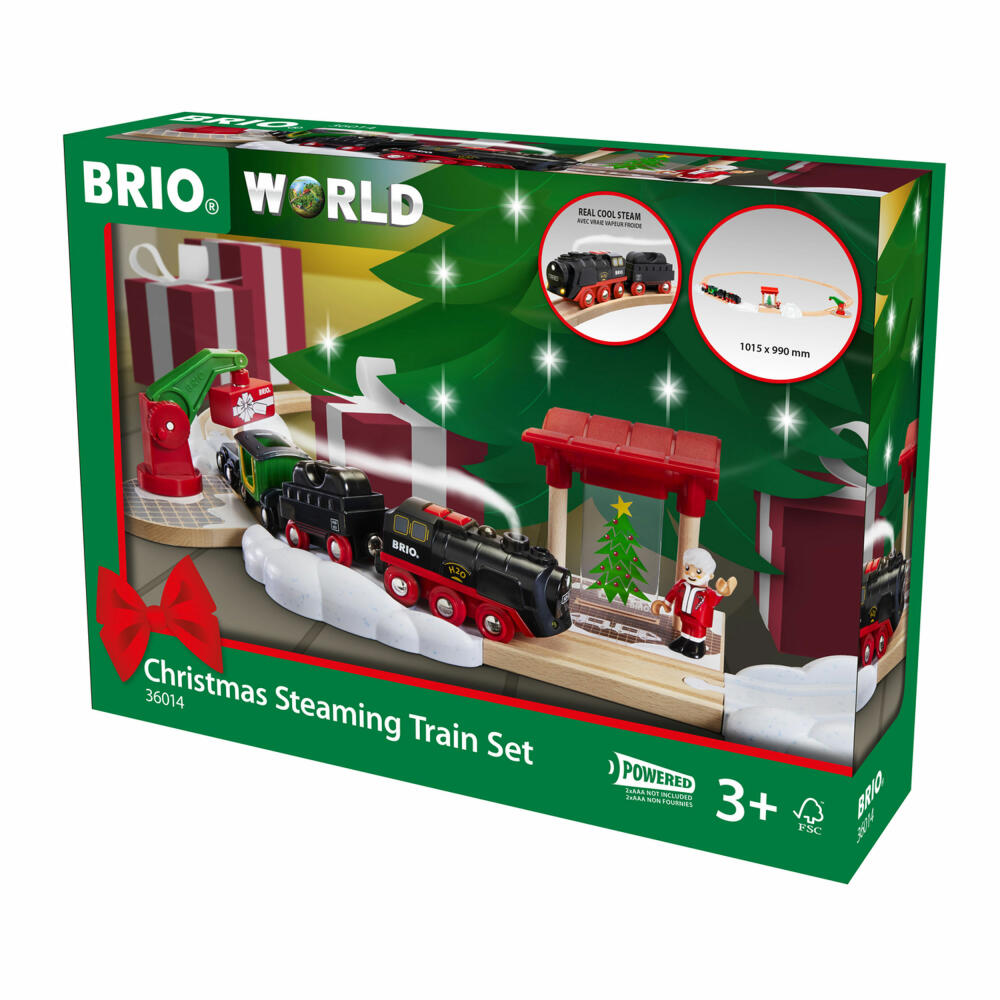 BRIO Batterie-Dampflok Weihnachts-Set, 26-tlg., Zug, Lok, Holzeisenbahn, 63601400
