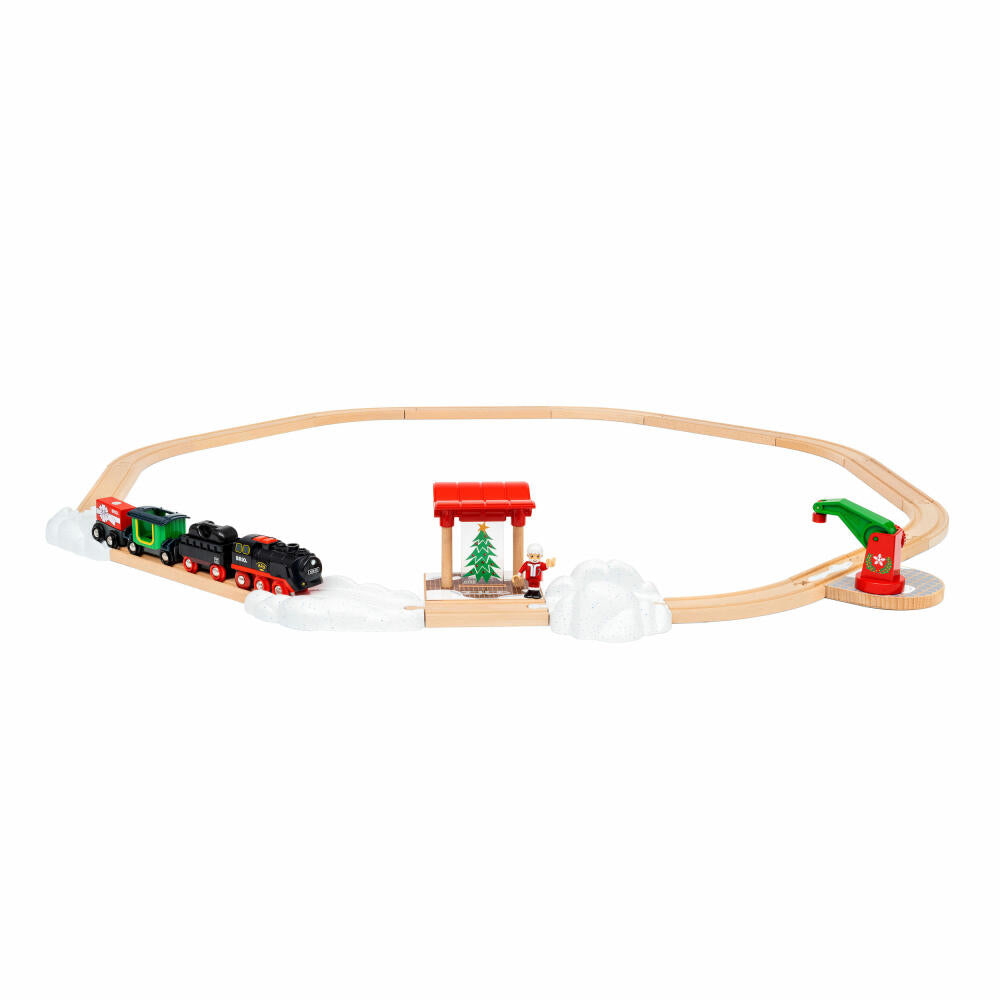 BRIO Batterie-Dampflok Weihnachts-Set, 26-tlg., Zug, Lok, Holzeisenbahn, 63601400