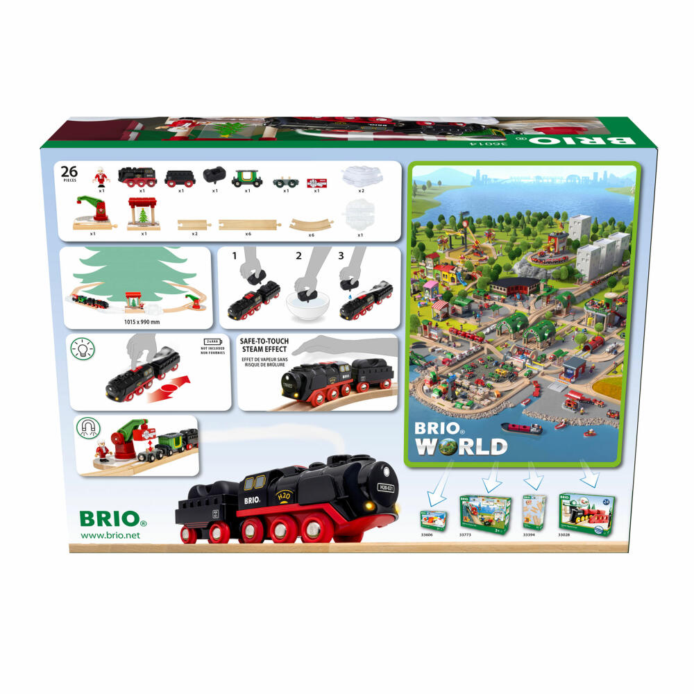 BRIO Batterie-Dampflok Weihnachts-Set, 26-tlg., Zug, Lok, Holzeisenbahn, 63601400