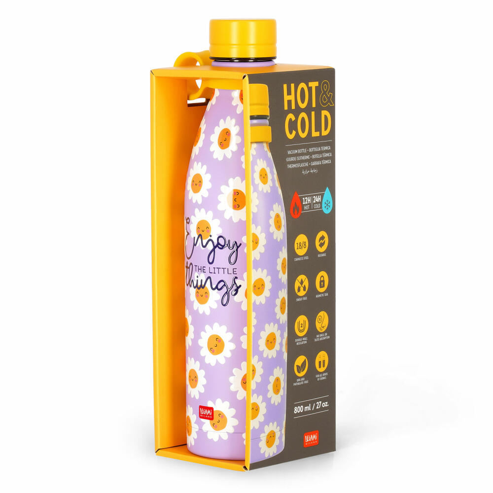 Legami Vacuum Bottle Hot & Cold Daisy, Thermoflasche, Isoflasche, Trinkflasche, 800 ml, SSBL0009