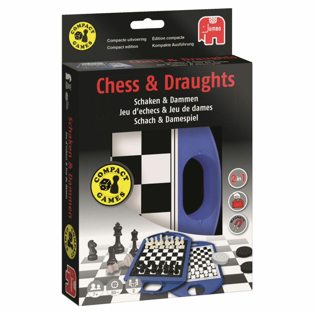 Jumbo Games Chess and Checkers Compact Game, Travel Game, Board Game, Strategy Game, from 7 years, 12763