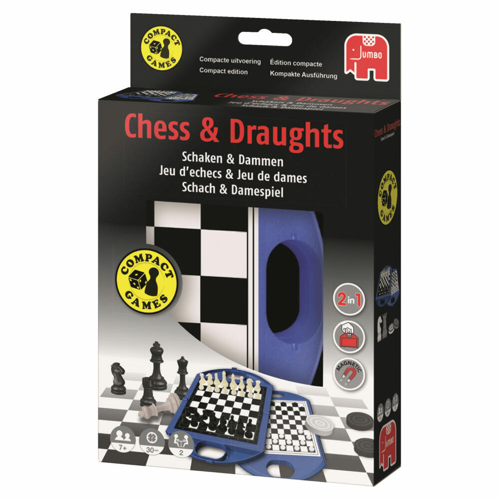 Jumbo Games Chess and Checkers Compact Game, Travel Game, Board Game, Strategy Game, from 7 years, 12763