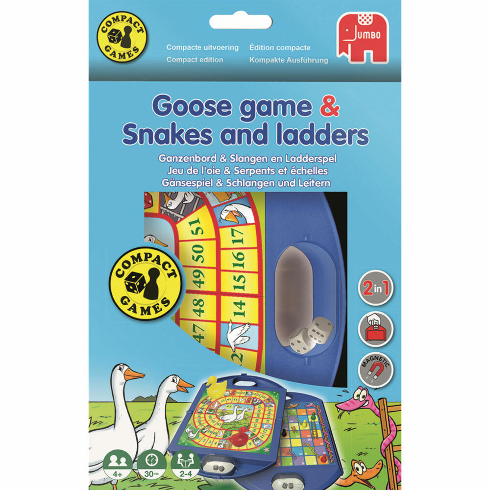 Jumbo Games Goose Game & Snakes and Ladders Compact Game, Ladder Game, Board Games, Travel Game, from 4 years, 12765