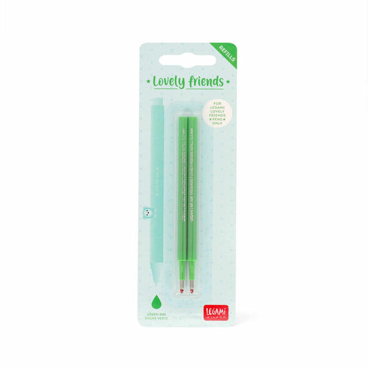 Legami Gel Pen Lovely Friends Refills Green, 2er Set, Ersatzmine für Gelstift, Nachfüllmine, Grün, REFCPP0004