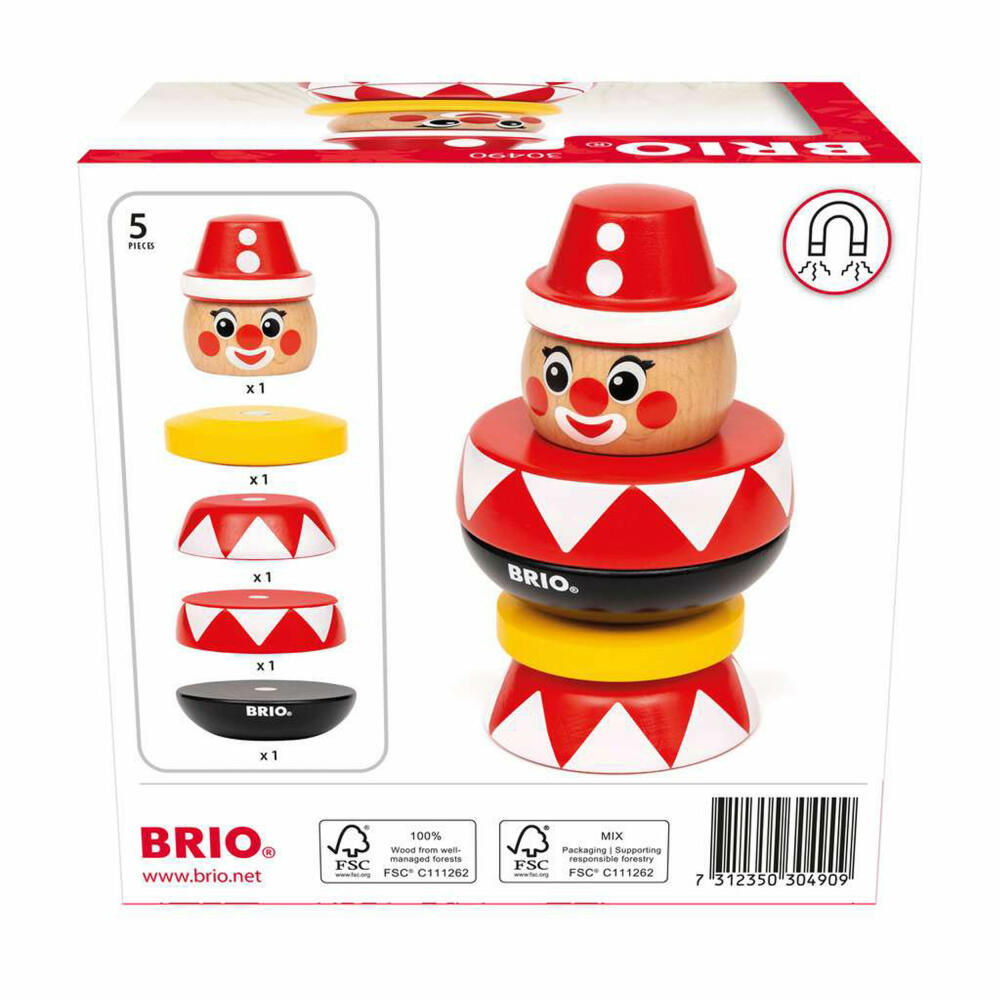 BRIO Magnetischer Stapelclown, Stapelspielzeug, Spielzeug, Holz, ab 12 Monaten, 63049000