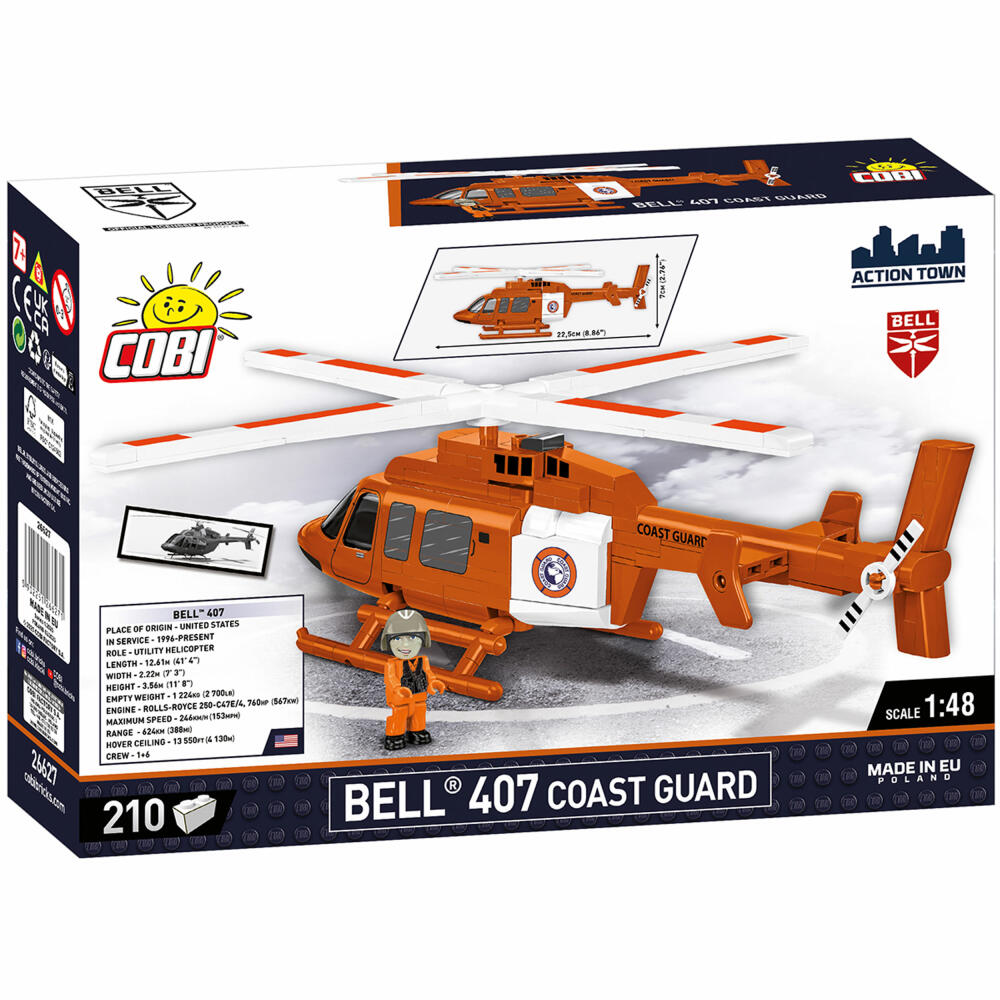 Cobi Klemmbaustein-Set Bell 407 Coast Guard, Küstenwache, Hubschrauber, 210 Teile, COBI-26627