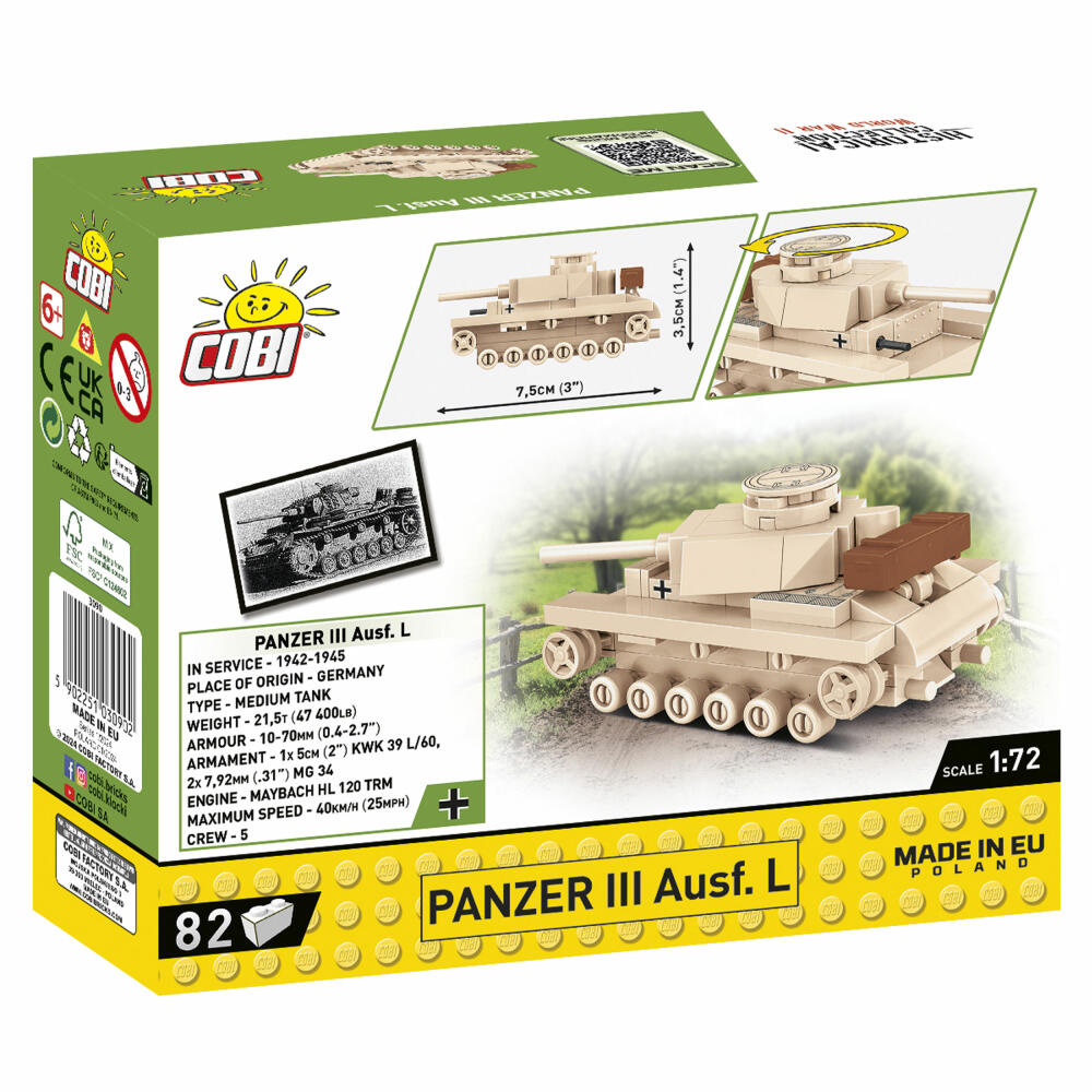 Cobi Klemmbaustein-Set Panzer III Ausf. L, WW2, 82 Teile, COBI-3090