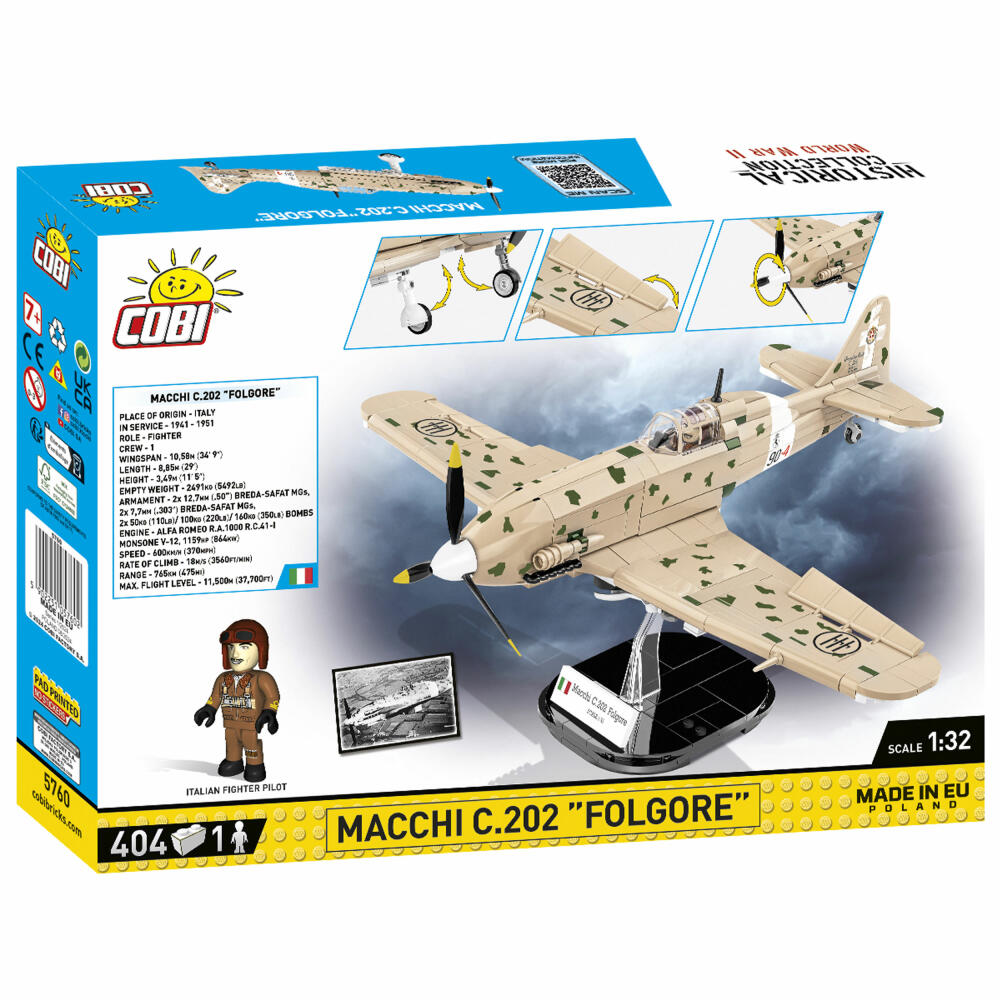 Cobi Klemmbaustein-Set Macchi C.202 Folgore, Flugzeug, WW2, 404 Teile, COBI-5760