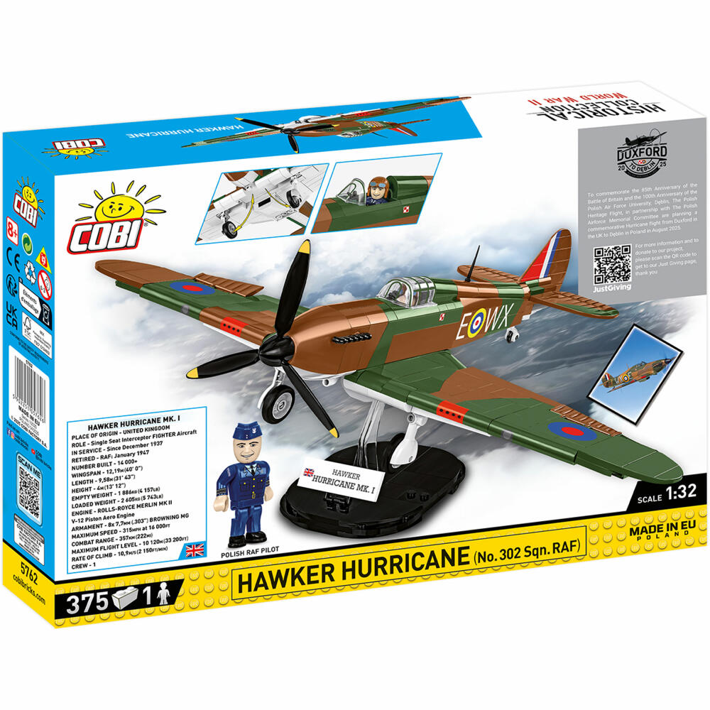 Cobi Klemmbaustein-Set Hawker Hurricane No. 302 Sqn. RAF, Flugzeug, WW2, 375 Teile, COBI-5762