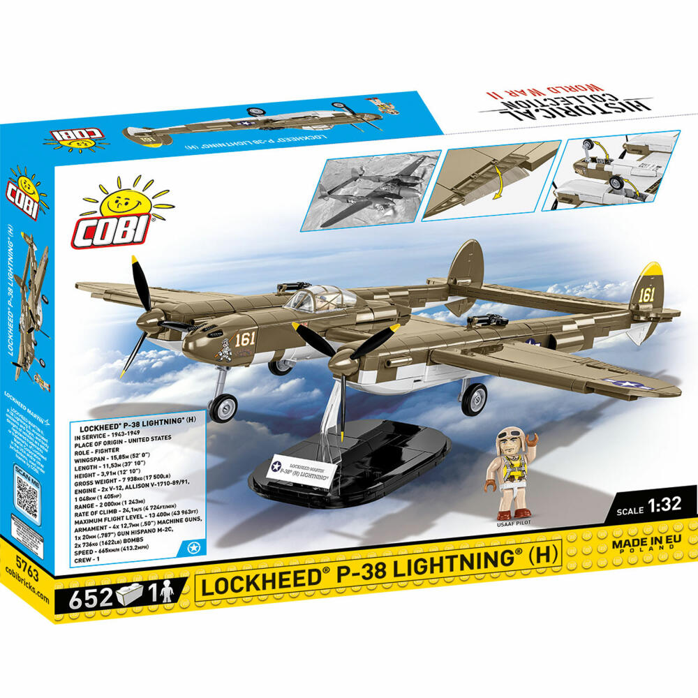 Cobi Klemmbaustein-Set Lockheed P-38H Lightning, Flugzeug, WW2, 652 Teile, COBI-5763