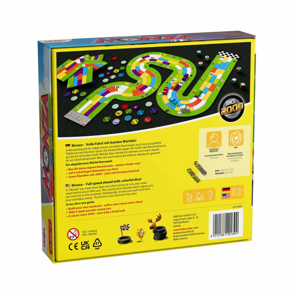 HABA Monza Neuauflage, Würfelspiel, Autorennspiel, Kinderspiel, Würfel Spiel, 2012226001