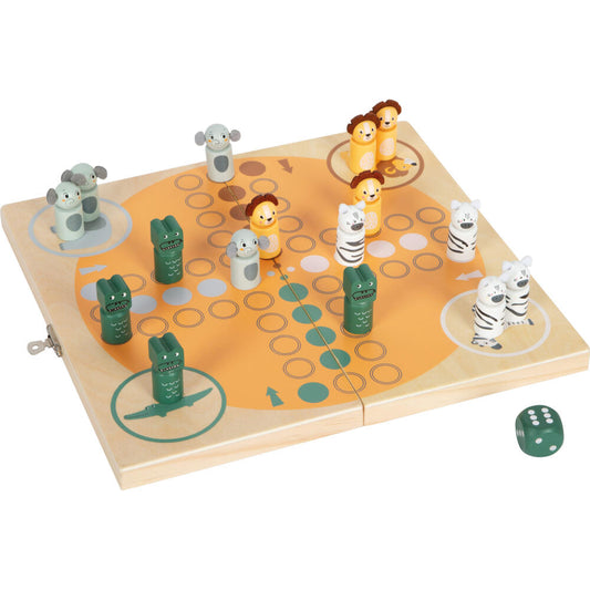 Legler Small Foot Ludo für 4 Spieler Safari, Gesellschaftsspiel, ab 4 Jahre, Holz, Bunt, 12642