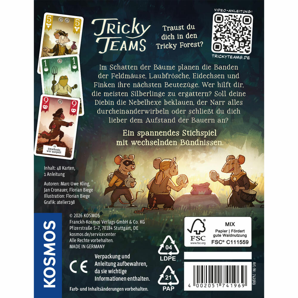KOSMOS Tricky Teams, Stichspiel, Kartenspiel, Familienspiel, Gesellschaftsspiel, ab 10 Jahren, 741969