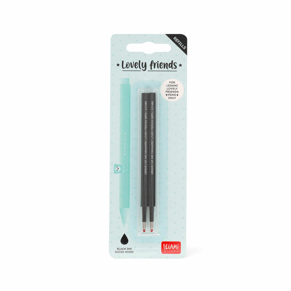 Legami Gel Pen Lovely Friends Refills Black, 2er Set, Ersatzmine für Gelstift, Nachfüllmine, Schwarz, REFCPP0001