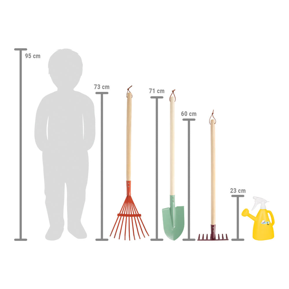 Legler Small Foot Gartenwerkzeug-Set mit Gießkanne Tiny Garden, Sandkasten, Outdoorspielzeug, ab 3 Jahre, Metall / Holz, Bunt, 12663