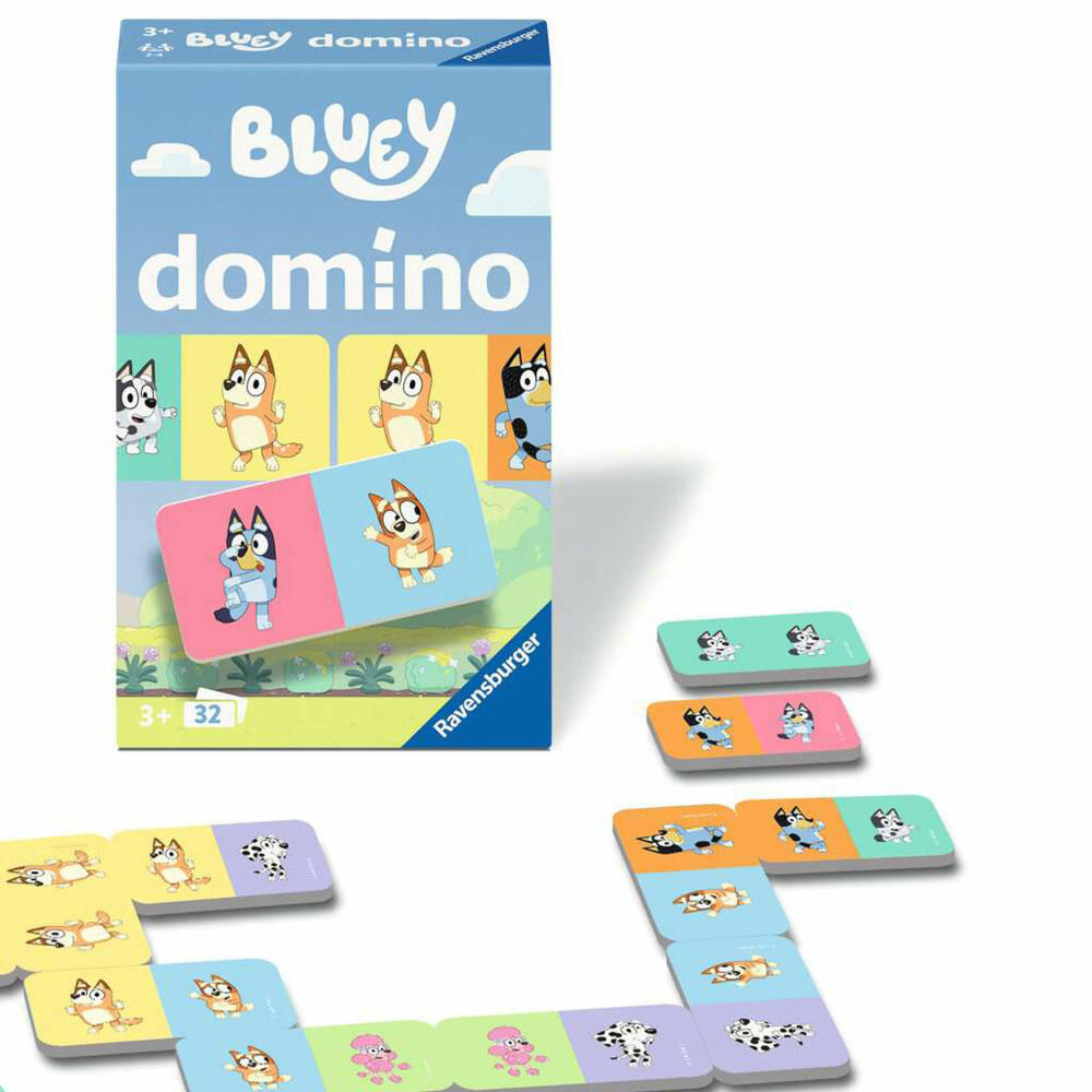 Ravensburger Bluey Domino, Legespiel, Dominokarten, Kartenspiel, ab 3 Jahren, 24902