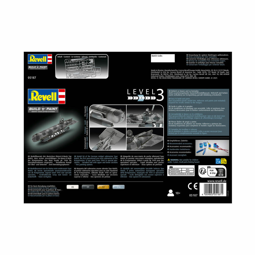 Revell Schiff-Modellbausatz Deutsches Zwerg-U-Boot Molch, Submarine, 35 Teile, 1:72, 05187