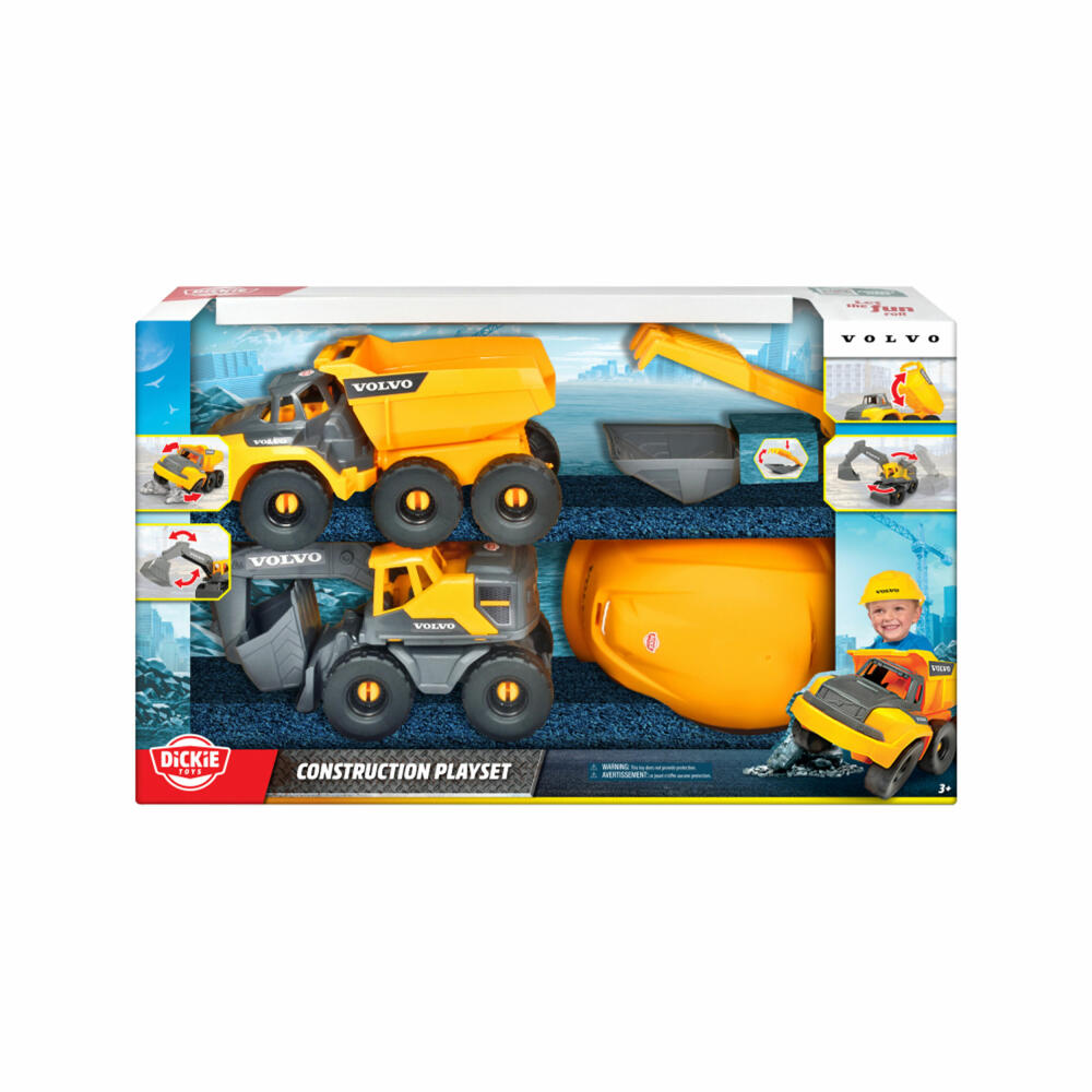 Dickie Toys Volvo Construction Playset, Bagger, Baustelle, Sandspielzeug, Spielzeug, Bauhelm, Kinder, 203729026