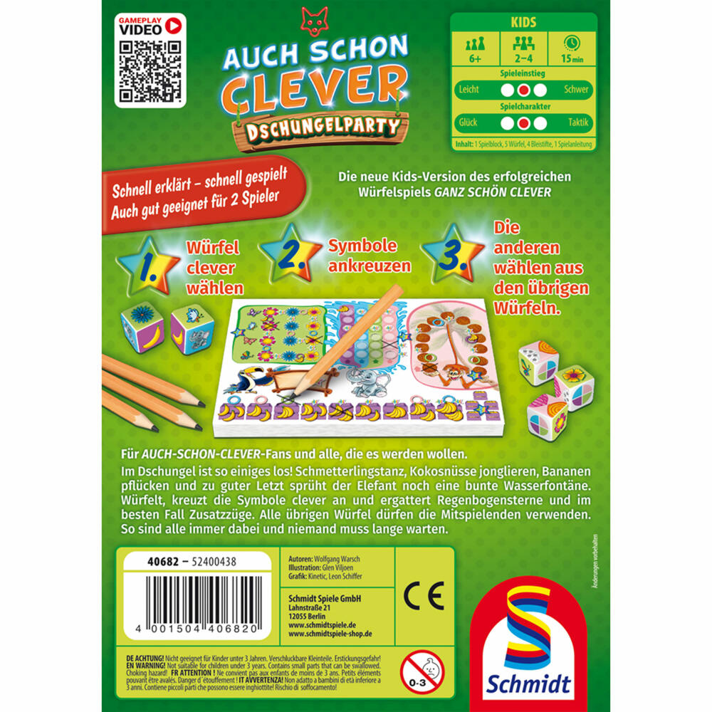 Schmidt Spiele Auch schon clever - Dschungelparty, Würfelspiel, Kinderspiel, ab 6 Jahren, 40682
