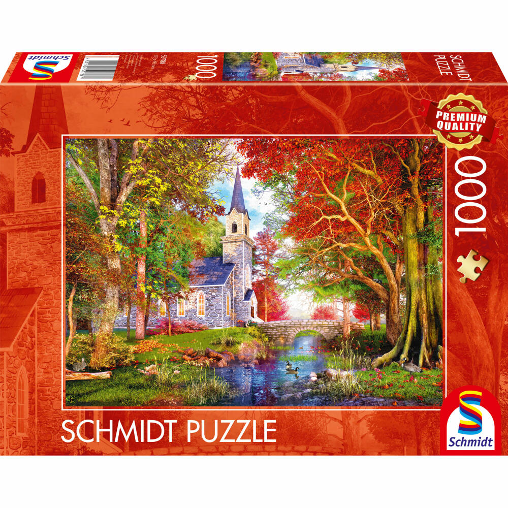 Schmidt Spiele Puzzle Chapel in Autumn Magic, Standard, Adult Puzzle, 1000 Pieces, 59788