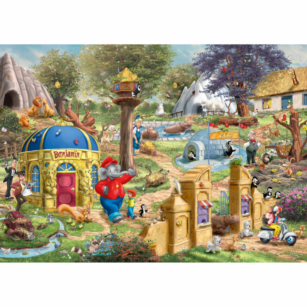 Schmidt Spiele Puzzle Benjamin Blümchen Ein Tag im Neustädter Zoo, Thomas Kinkade, Erwachsenenpuzzle, 1000 Teile, 58423