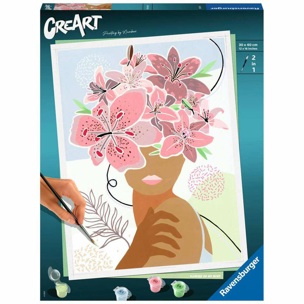 Ravensburger CreArt Flowers on my Mind, painting by numbers, painting set, coloring page, painting, 20275
