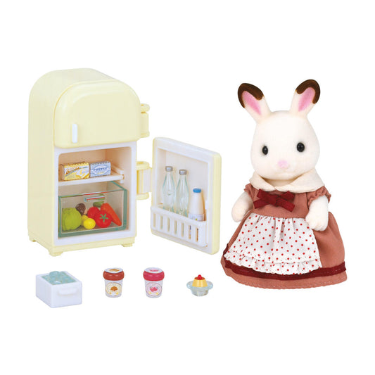 Sylvanian Families Chocolate Bunny Mother Flora with Refrigerator, Spoon Family, Mom, Rabbit, Figure, 2202
