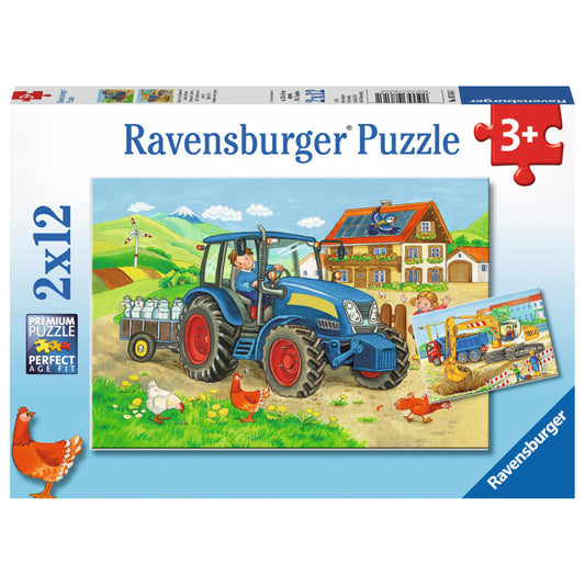 Ravensburger Puzzle Baustelle Und Bauernhof, Kinderpuzzle, Legespiel, Kinder Spiel, Puzzlespiel, Inklusive Mini-Poster, 12 Teile, 07616 1